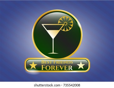  Gold shiny badge with cocktail glass icon and Best Friends Forever text inside