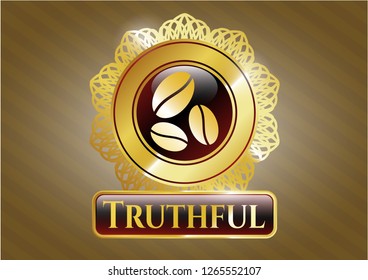  Gold shiny badge with coffee bean icon and Truthful text inside