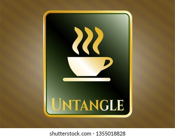  Gold shiny badge with coffee cup icon and Untangle text inside