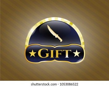  Gold shiny badge with combat knife icon and Gift text inside
