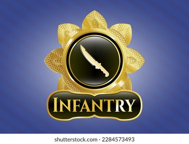 Gold shiny badge with combat knife icon and Infantry text inside