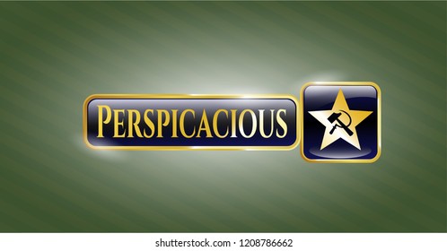  Gold shiny badge with communism icon and Perspicacious text inside