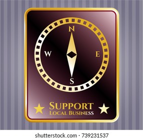  Gold shiny badge with compass icon and Support Local Business text inside