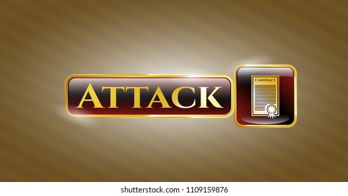   Gold shiny badge with contract icon and Attack text inside