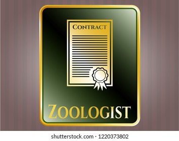  Gold shiny badge with contract icon and Zoologist text inside