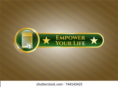  Gold shiny badge with contract icon and Empower Your Life text inside