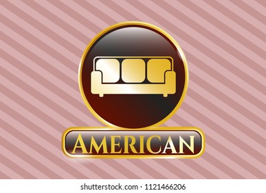 Gold shiny badge with couch icon and American text inside