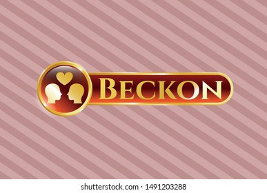  Gold shiny badge with couple in love icon and Beckon text inside