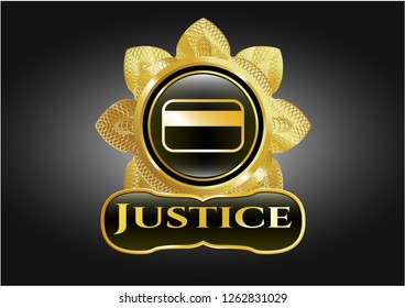  Gold shiny badge with credit card icon and Justice text inside