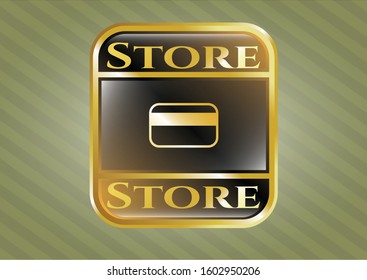  Gold shiny badge with credit card icon and Store text inside