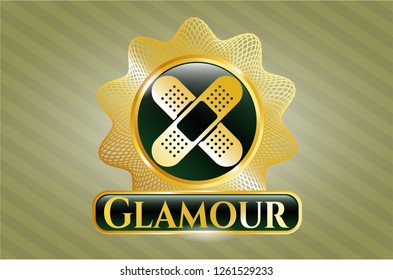  Gold shiny badge with crossed bandage plaster icon and Glamour text inside