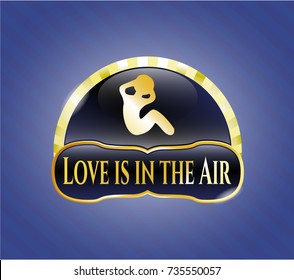  Gold shiny badge with crunch icon and Love is in the Air text inside