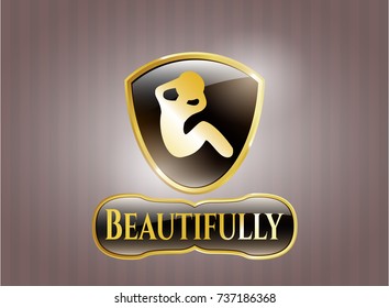  Gold shiny badge with crunch icon and Beautifully text inside
