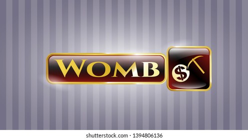  Gold shiny badge with cryptocurrency mining icon and Womb text inside