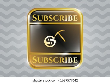  Gold shiny badge with cryptocurrency mining icon and Subscribe text inside