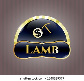  Gold shiny badge with cryptocurrency mining icon and Lamb text inside