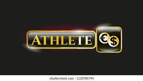  Gold shiny badge with currency exchange icon and Athlete text inside