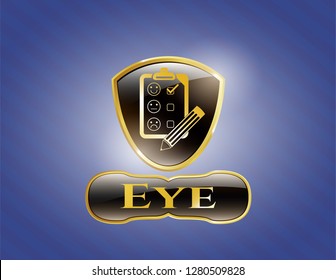  Gold shiny badge with customer feedback icon and Eye text inside