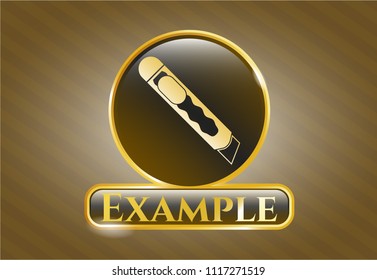  Gold shiny badge with cutter icon and Example text inside