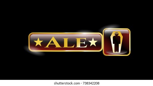  Gold shiny badge with dead man in his coffin icon and Ale text inside