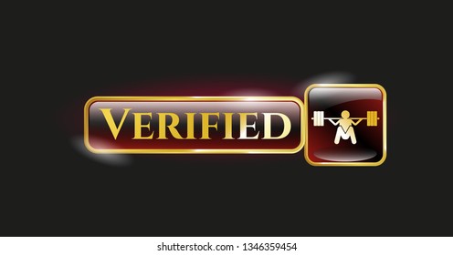  Gold shiny badge with deep squat icon and Verified text inside