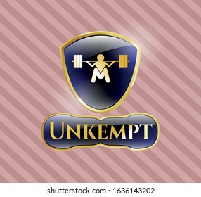  Gold shiny badge with deep squat icon and Unkempt text inside