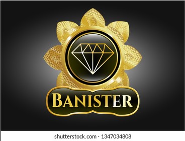  Gold shiny badge with diamond icon and Banister text inside
