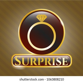  Gold shiny badge with diamond ring icon and Surprise text inside