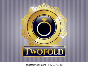  Gold shiny badge with diamond ring icon and Twofold text inside