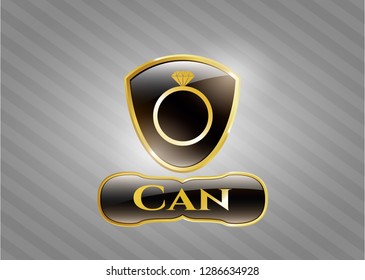  Gold shiny badge with diamond ring icon and Can text inside