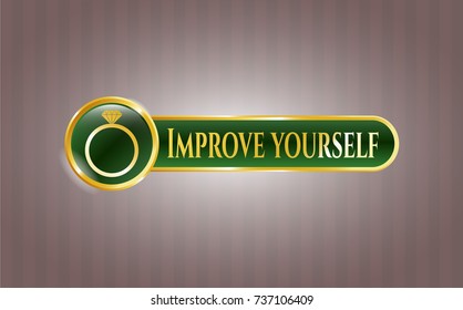  Gold shiny badge with diamond ring icon and Improve yourself text inside