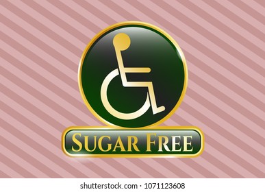  Gold shiny badge with disabled (wheelchair) icon and Sugar Free text inside