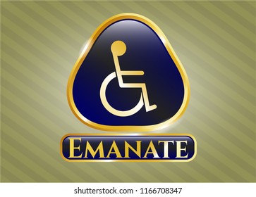  Gold shiny badge with disabled (wheelchair) icon and Emanate text inside
