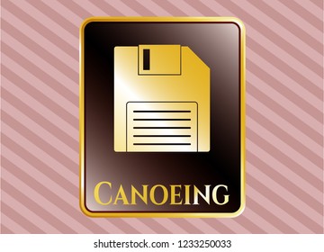  Gold shiny badge with diskette icon and Canoeing text inside
