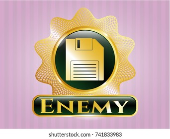  Gold shiny badge with diskette icon and Enemy text inside