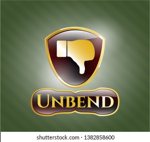  Gold shiny badge with dislike icon and Unbend text inside