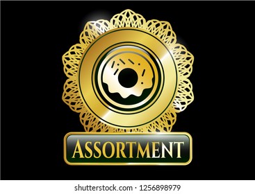  Gold shiny badge with donut icon and Assortment text inside