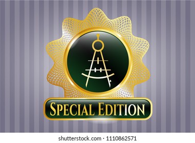   Gold shiny badge with drawing compass icon and Special Edition text inside