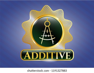  Gold shiny badge with drawing compass icon and Additive text inside