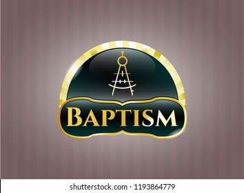  Gold shiny badge with drawing compass icon and Baptism text inside