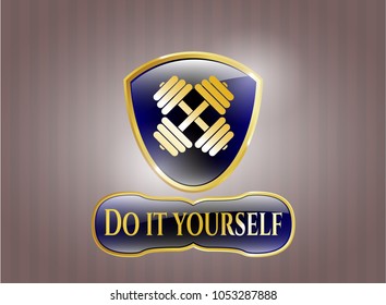   Gold shiny badge with dumbbell icon and Do it yourself text inside
