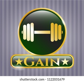  Gold shiny badge with dumbbell icon and Gain text inside