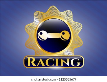  Gold shiny badge with dumbbell icon and Racing text inside