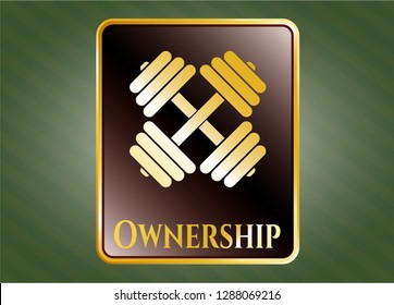  Gold shiny badge with dumbbell icon and Ownership text inside
