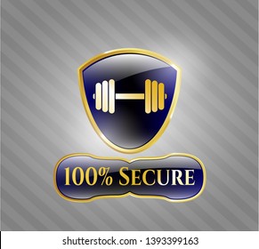  Gold shiny badge with dumbbell icon and 100% Secure text inside
