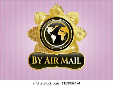  Gold shiny badge with earth icon and By Air Mail text inside