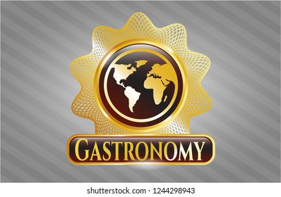  Gold shiny badge with earth icon and Gastronomy text inside