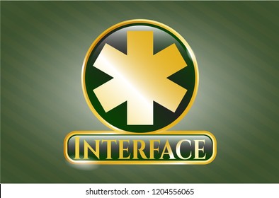  Gold shiny badge with emergency cross icon and Interface text inside