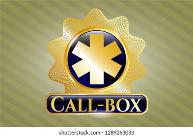  Gold shiny badge with emergency cross icon and Call-box text inside