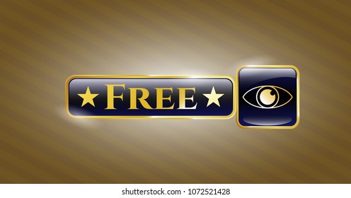   Gold shiny badge with eye icon and Free text inside